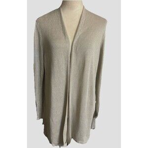 J Jill  Womens L Linen Rayon Oatmeal Cardigan Open Lagenlook Long Sleeve Sweater
